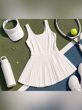 All in Motion White Pleated Tennis Dress Built In Shorts Athleisure XS